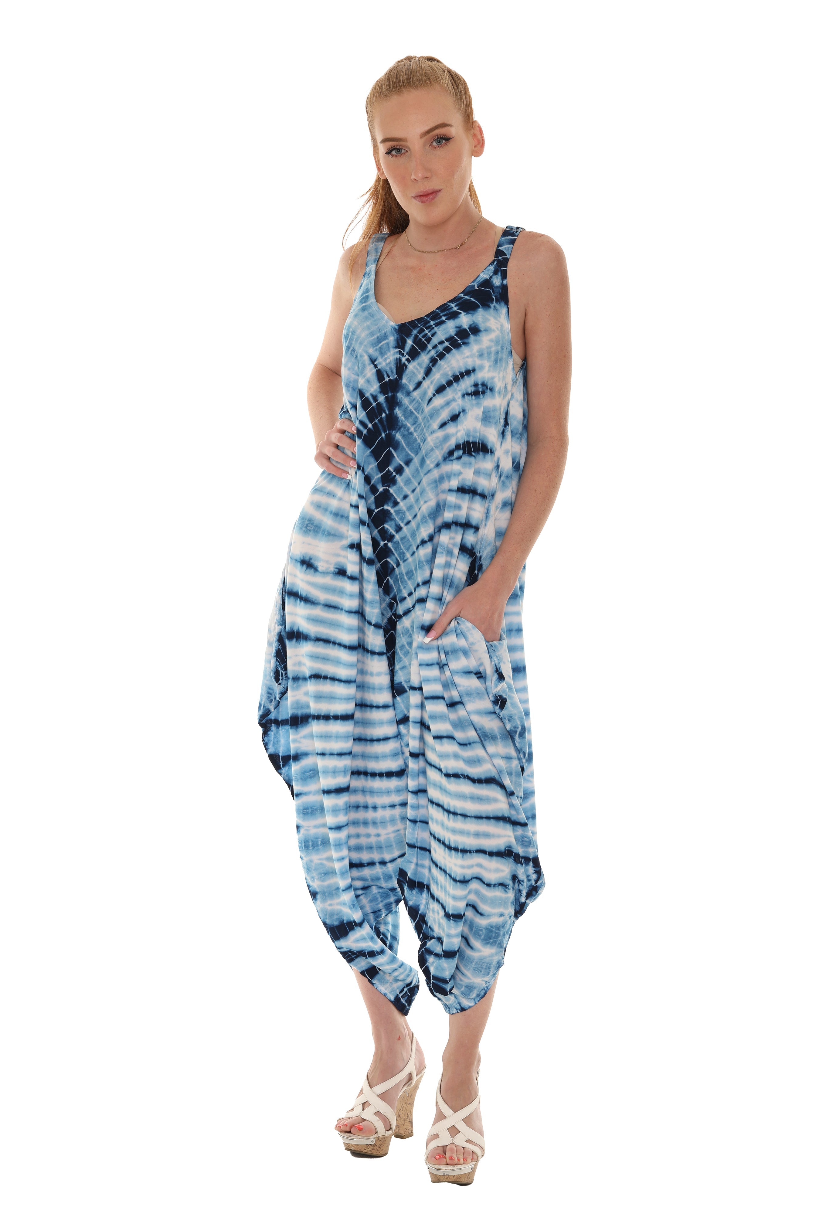 Tie Dye Sleeveless Women Harem Jumpsuit - Shoreline Wear, Inc.
