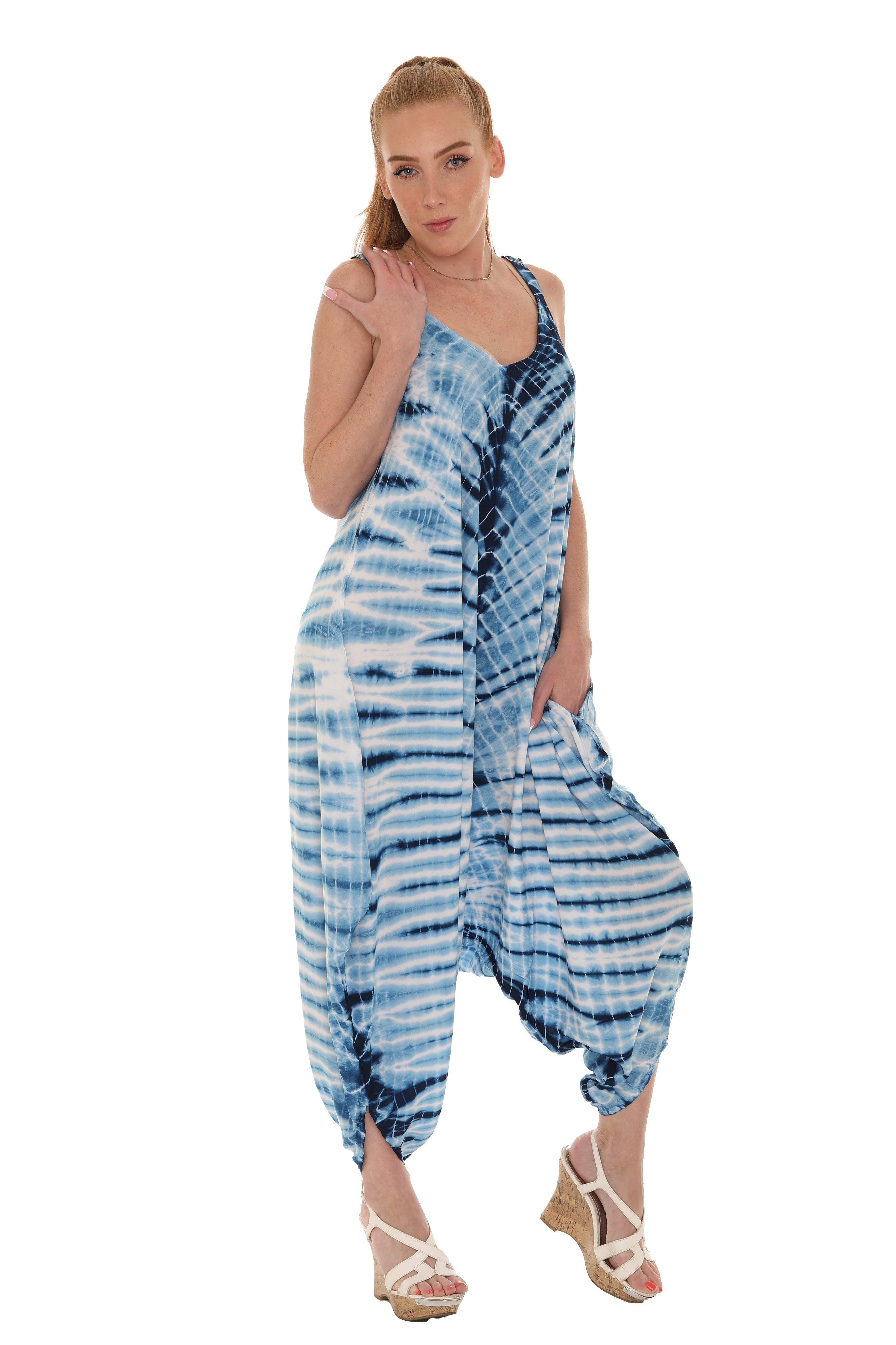 Tie Dye Sleeveless Women Harem Jumpsuit - Shoreline Wear, Inc.