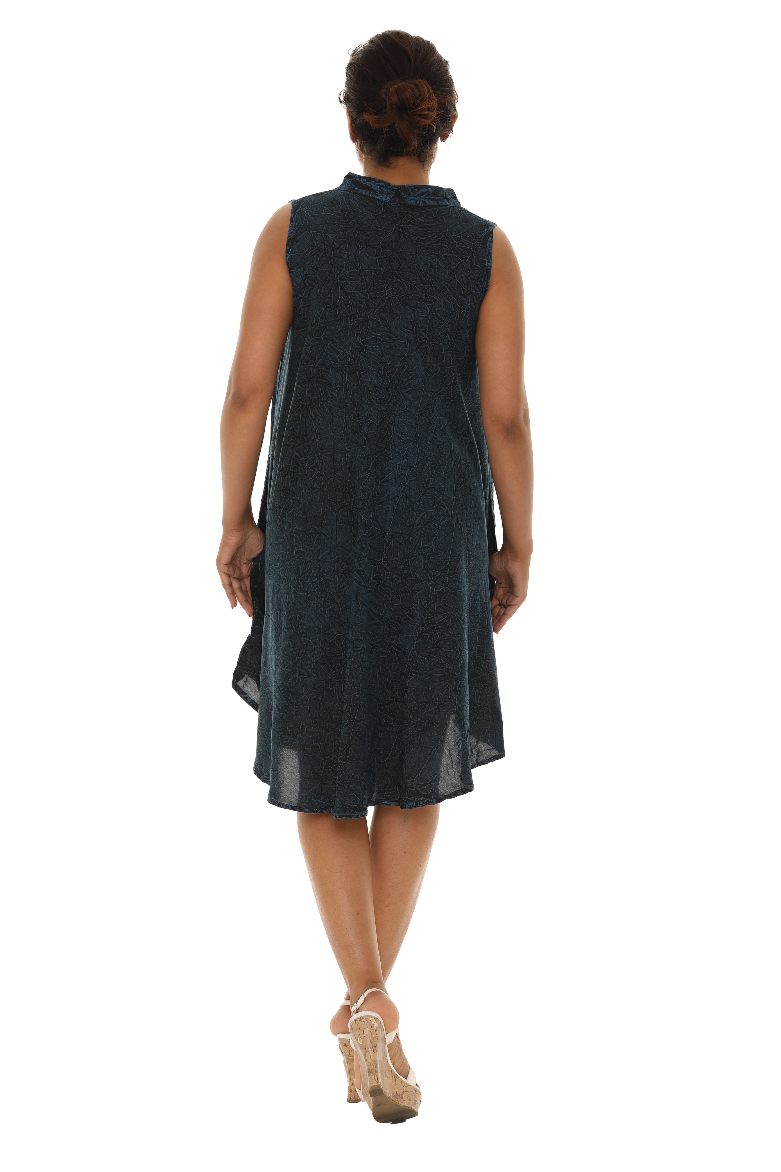 Acid Wash Button-Front Sleeveless Dress - Shoreline Wear, Inc.