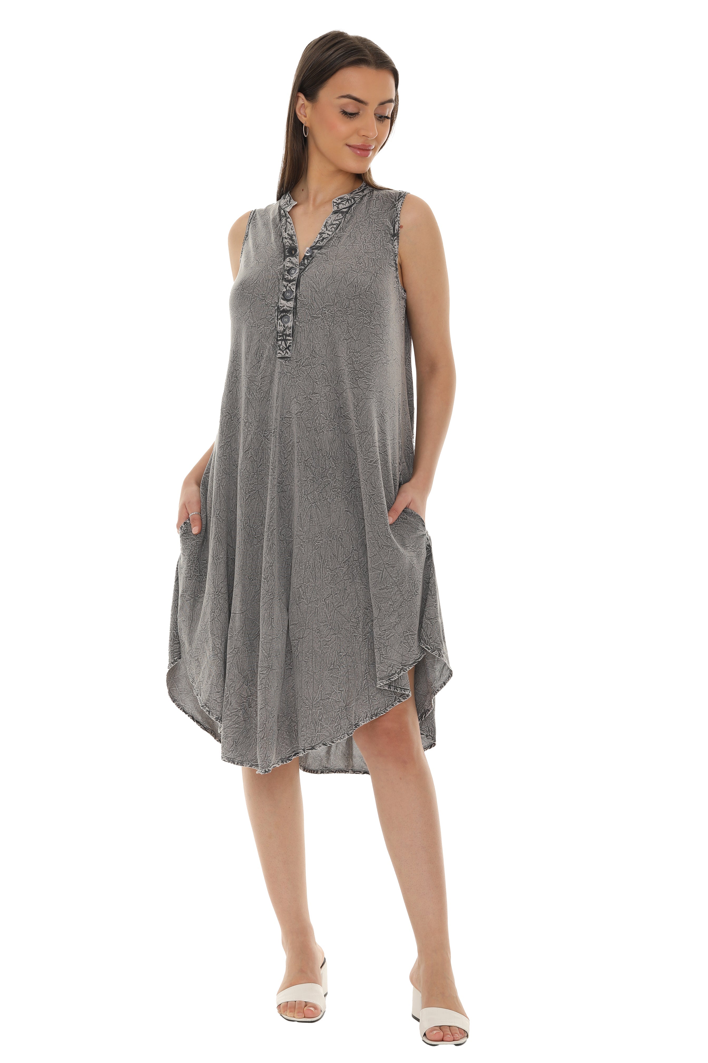 Acid Wash Button-Front Sleeveless Dress - Shoreline Wear, Inc.