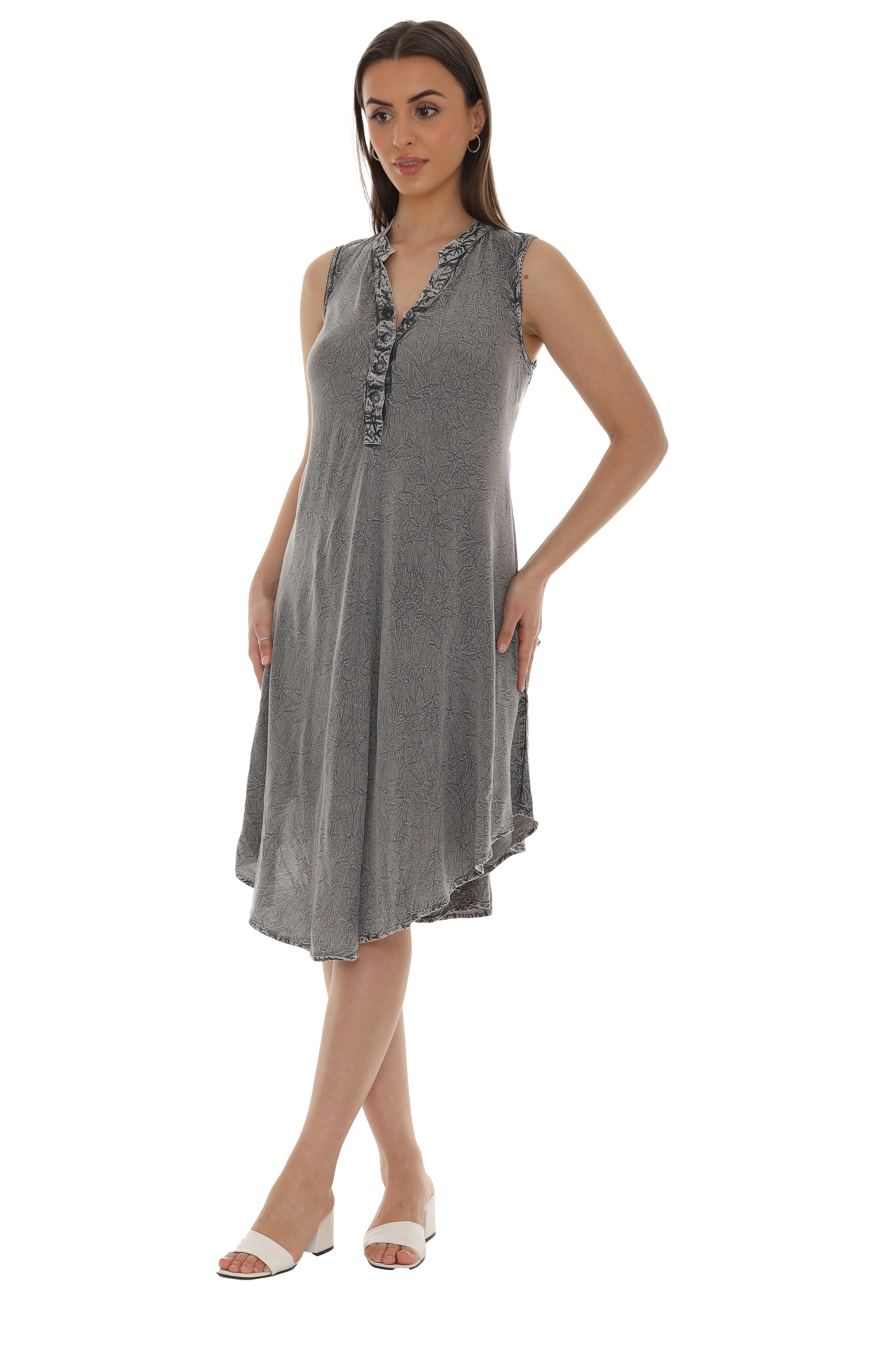 Acid Wash Button-Front Sleeveless Dress - Shoreline Wear, Inc.