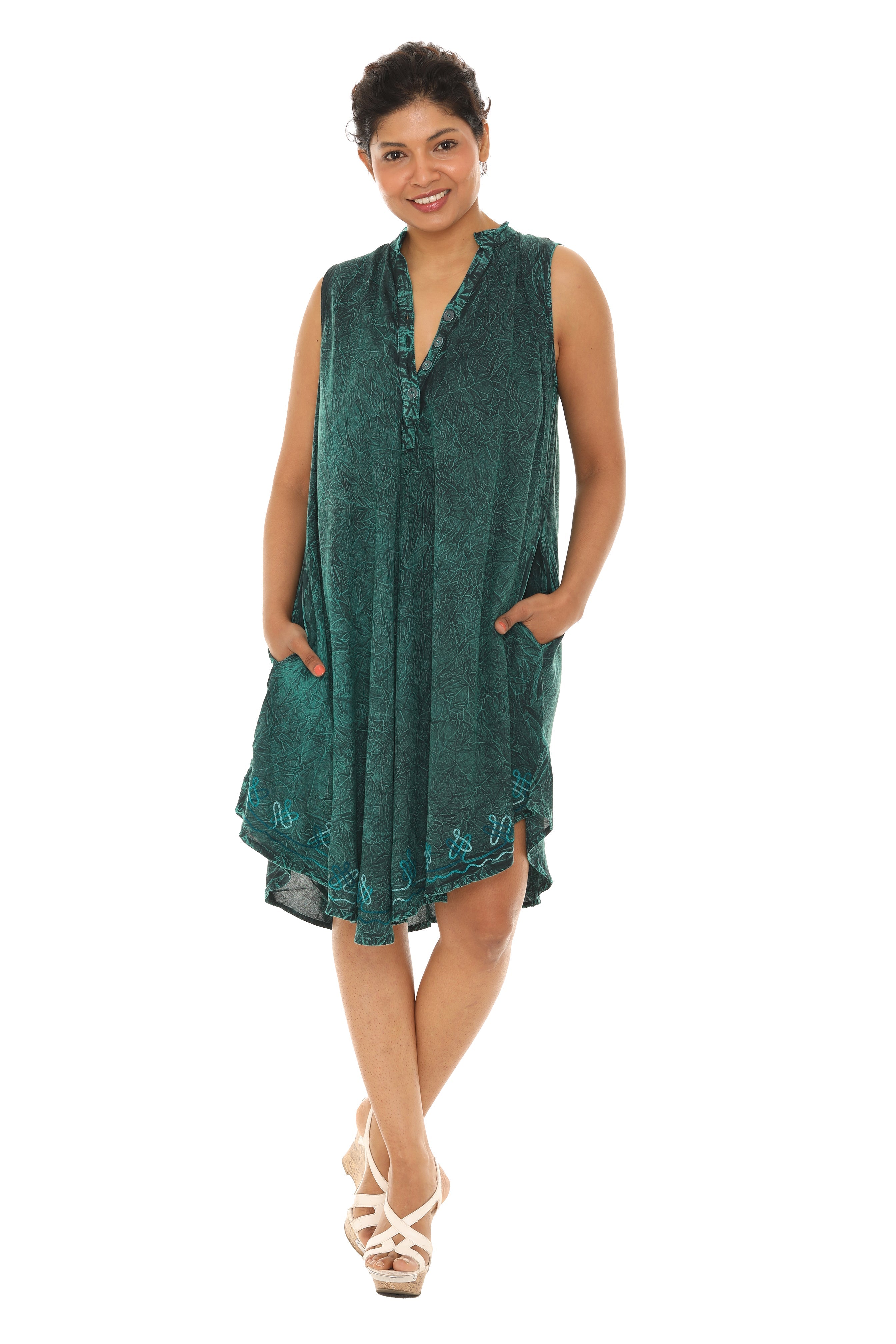 Acid Wash Button-Front Sleeveless Dress - Shoreline Wear, Inc.