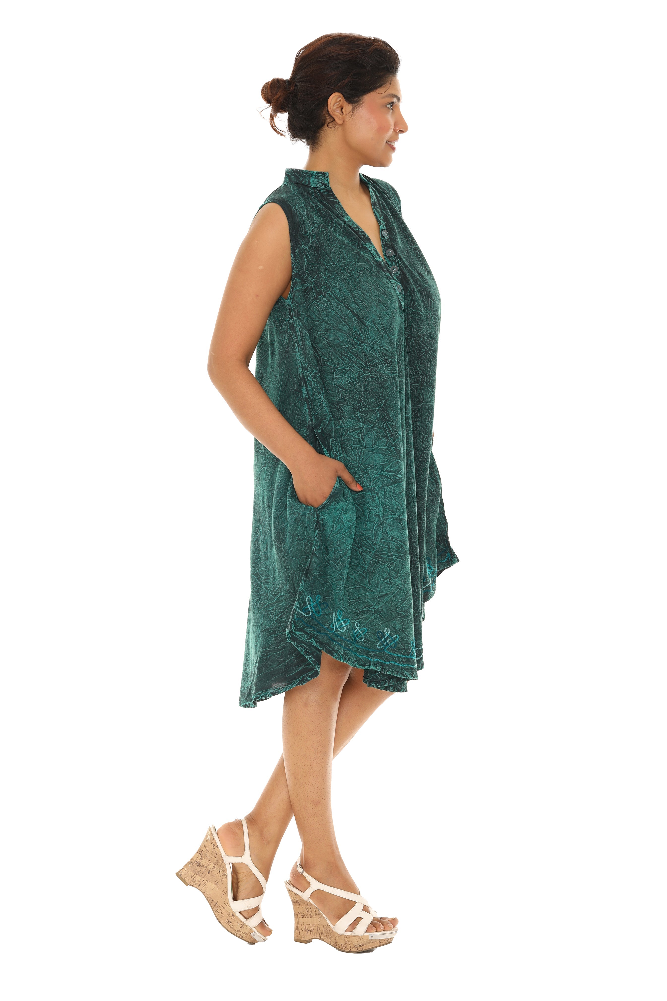 Acid Wash Button-Front Sleeveless Dress - Shoreline Wear, Inc.