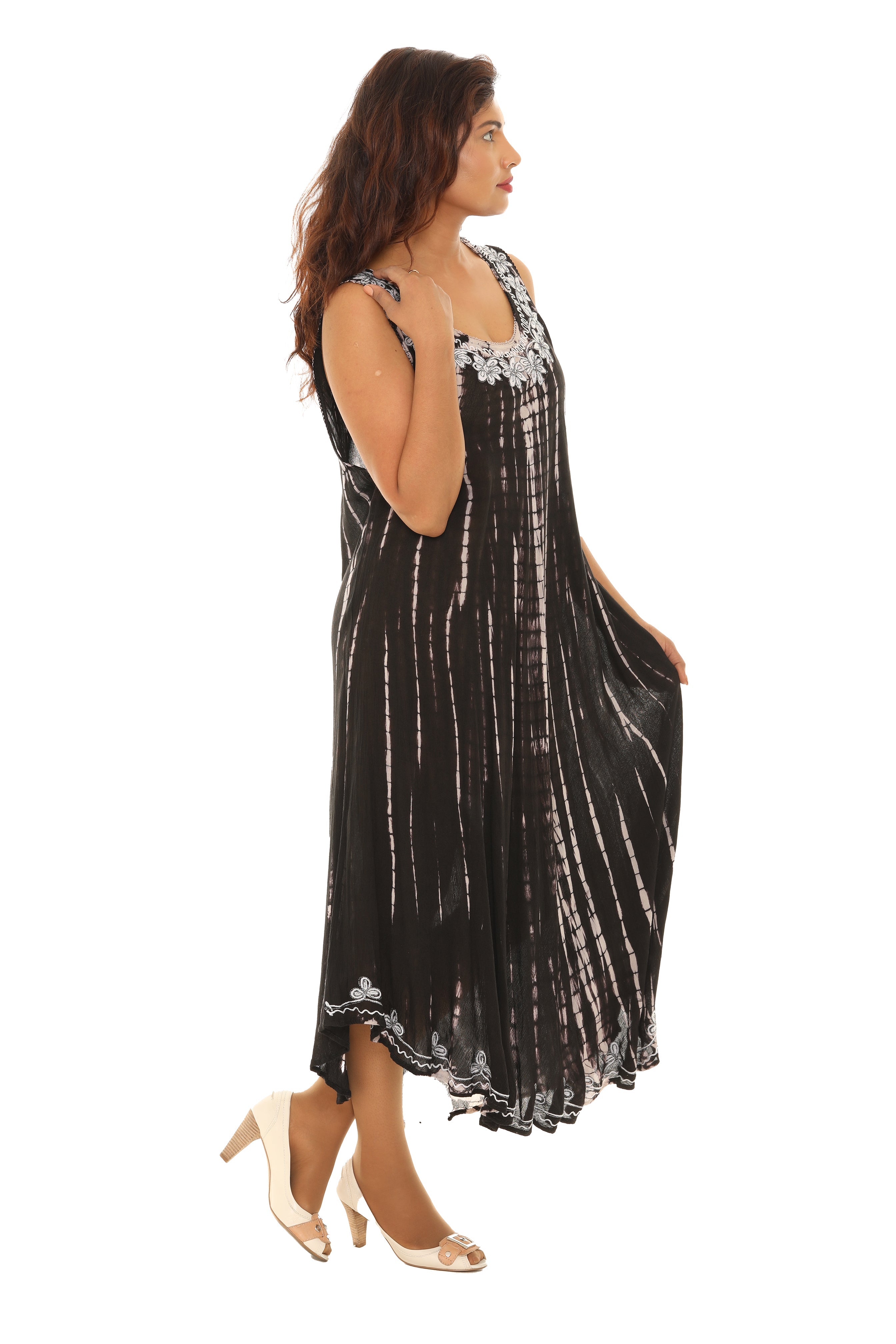 Tie-Dye With Embroidery Neckline Rayon Sundress - Shoreline Wear, Inc.