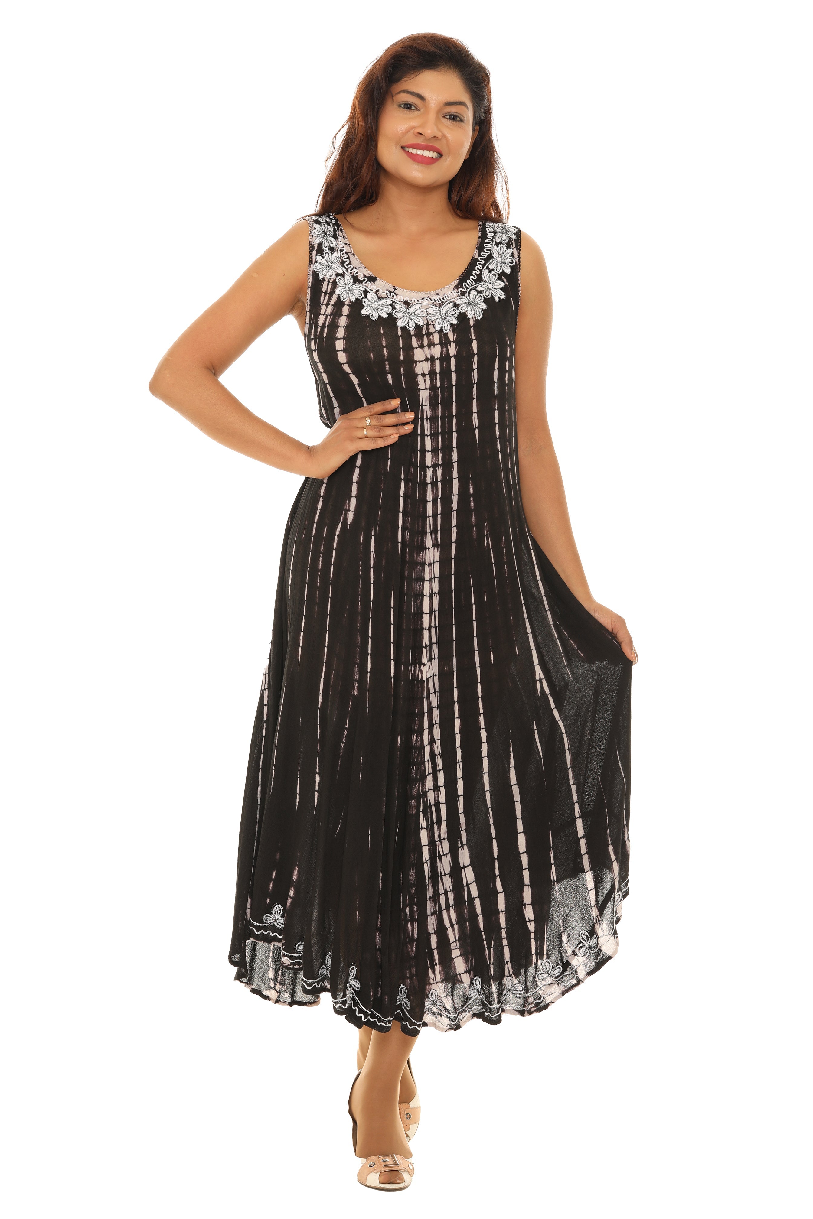 Tie-Dye With Embroidery Neckline Rayon Sundress - Shoreline Wear, Inc.
