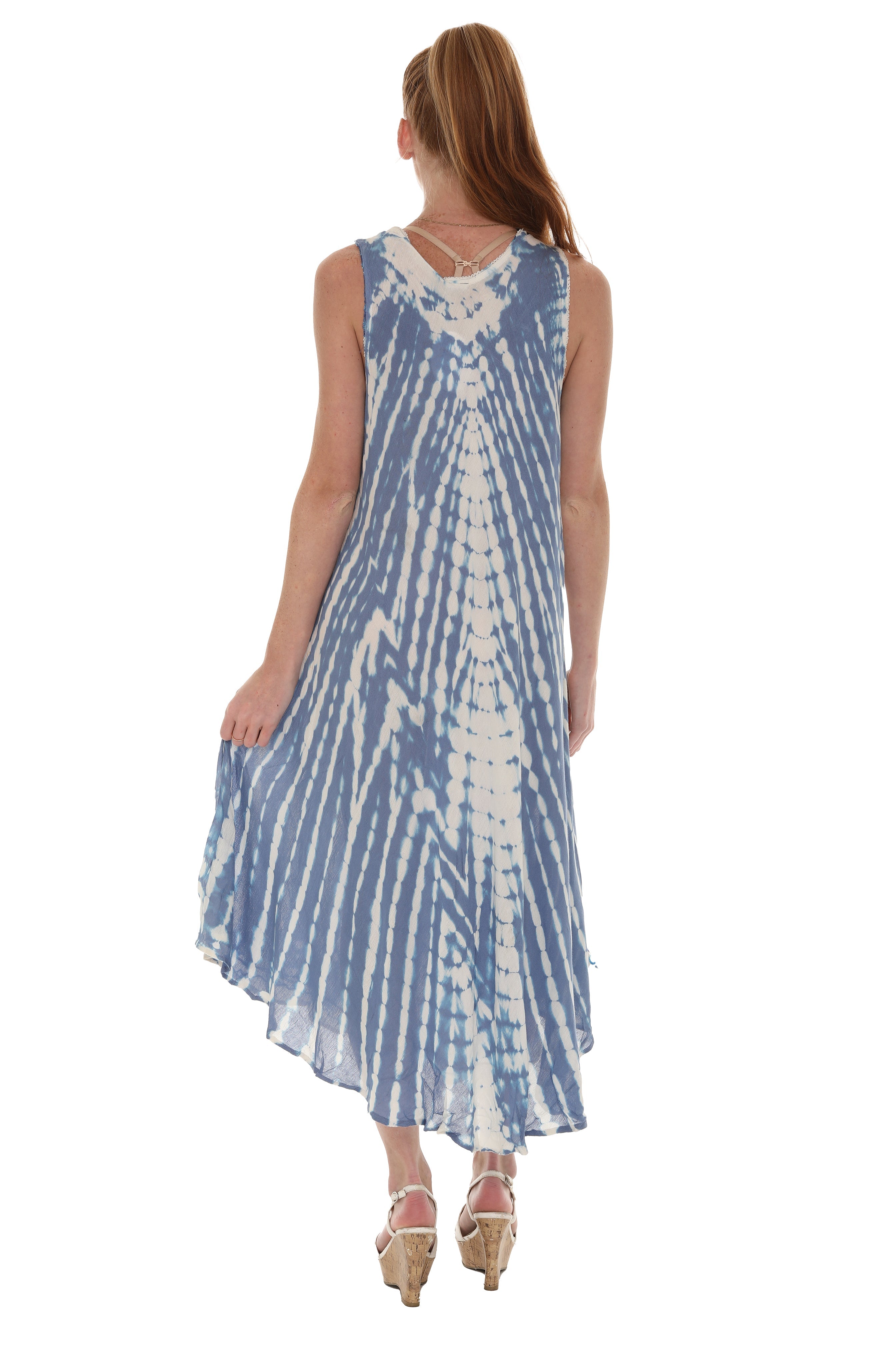 Tie-Dye With Embroidery Neckline Rayon Sundress - Shoreline Wear, Inc.