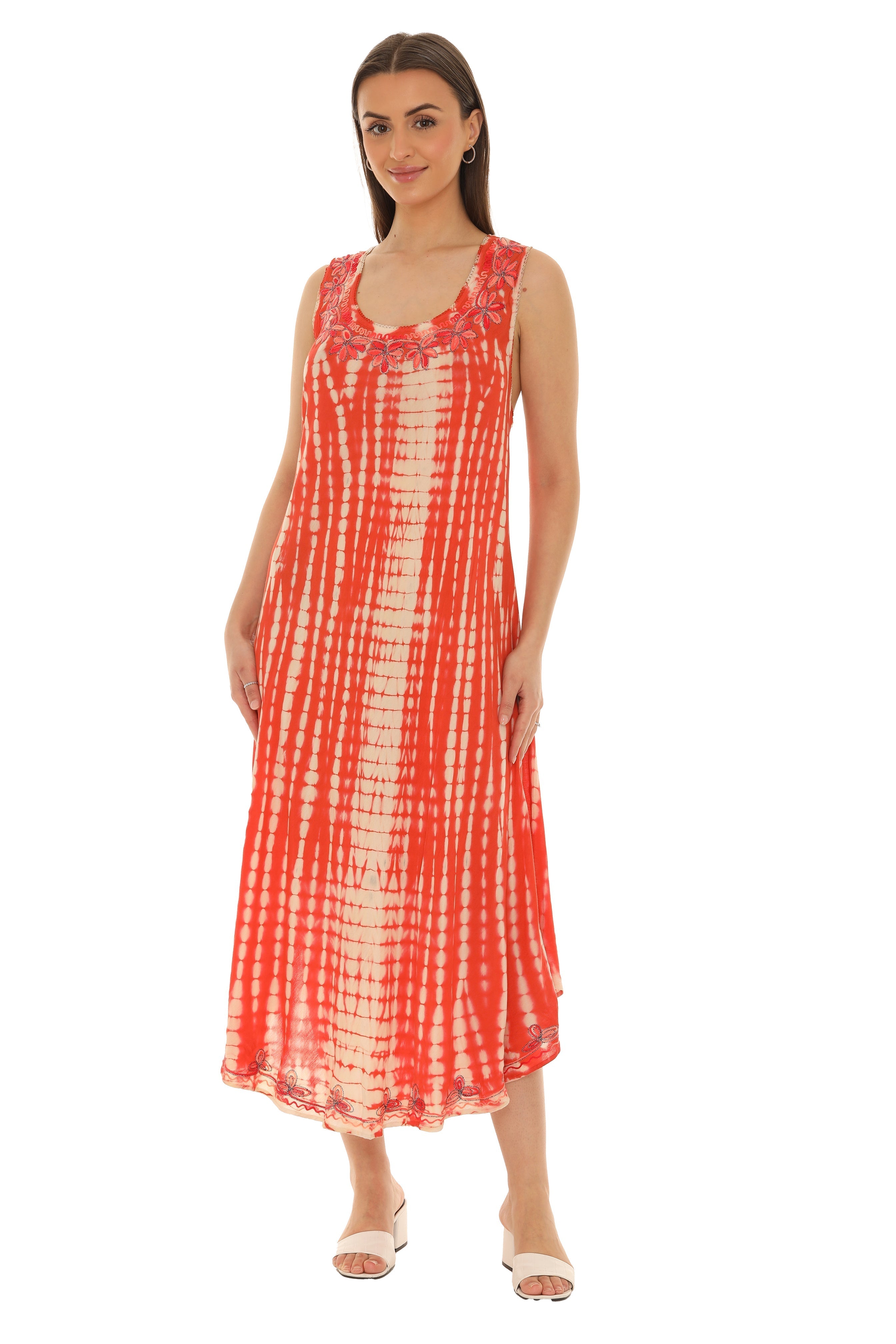 Tie-Dye With Embroidery Neckline Rayon Sundress - Shoreline Wear, Inc.