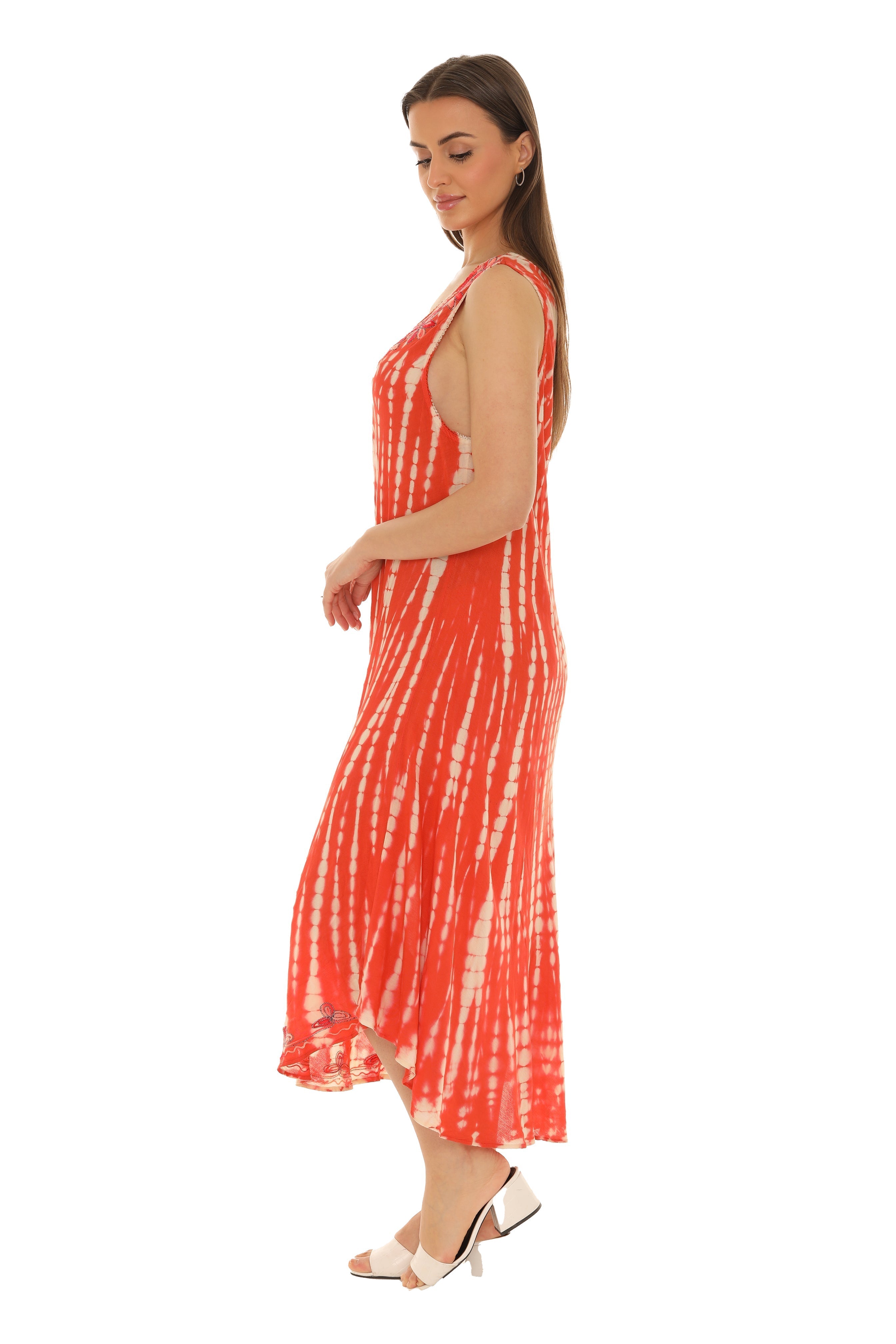 Tie-Dye With Embroidery Neckline Rayon Sundress - Shoreline Wear, Inc.