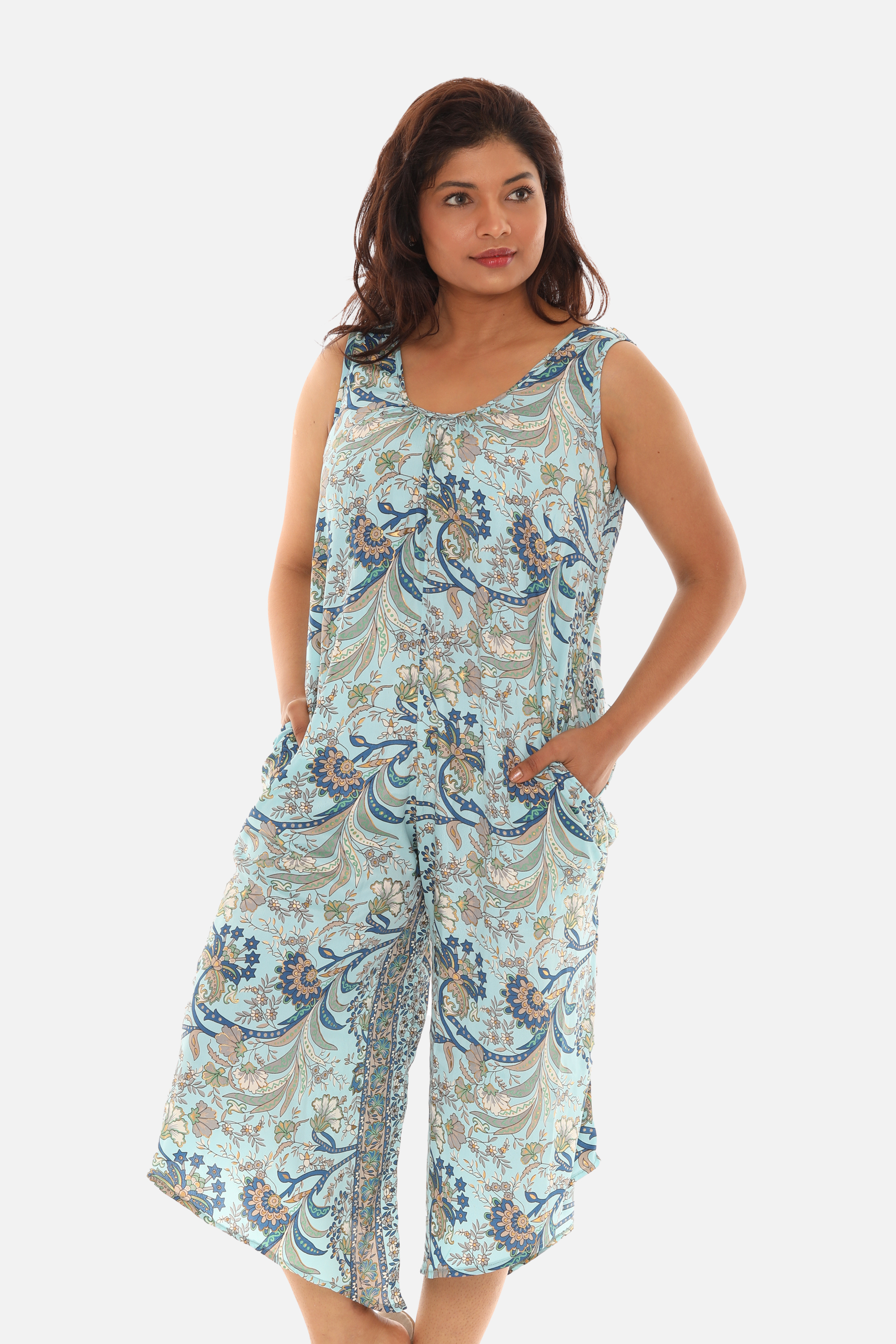 Printed Capri Wide Leg Jumpsuit - Charming Charlie