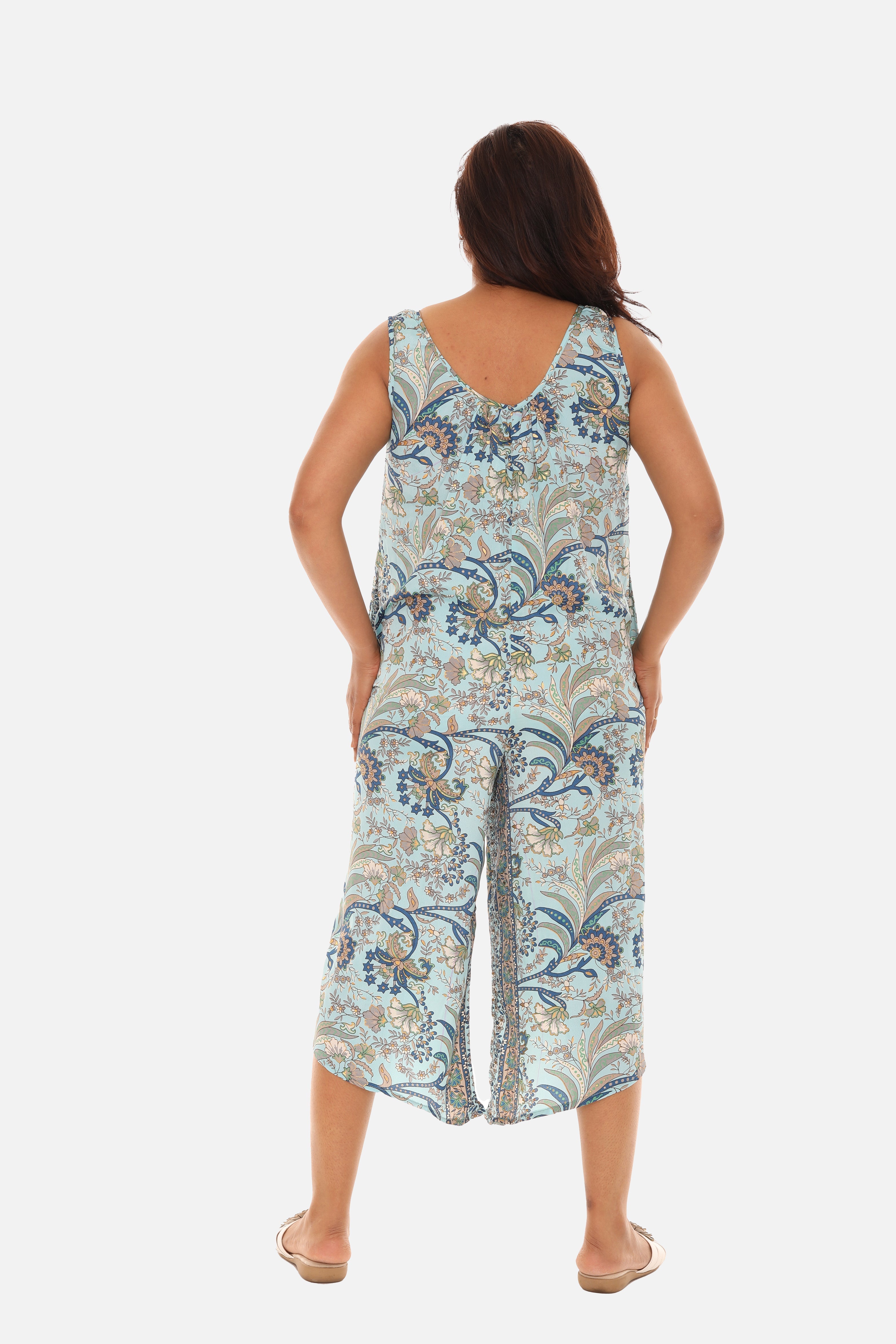 Printed Capri Wide Leg Jumpsuit - Charming Charlie