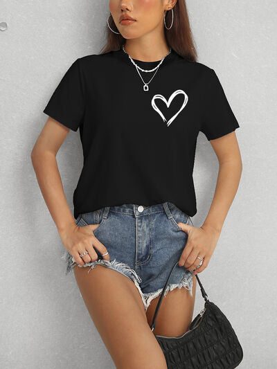 Heart Round Neck Short Sleeve T-Shirt - Charming Charlie