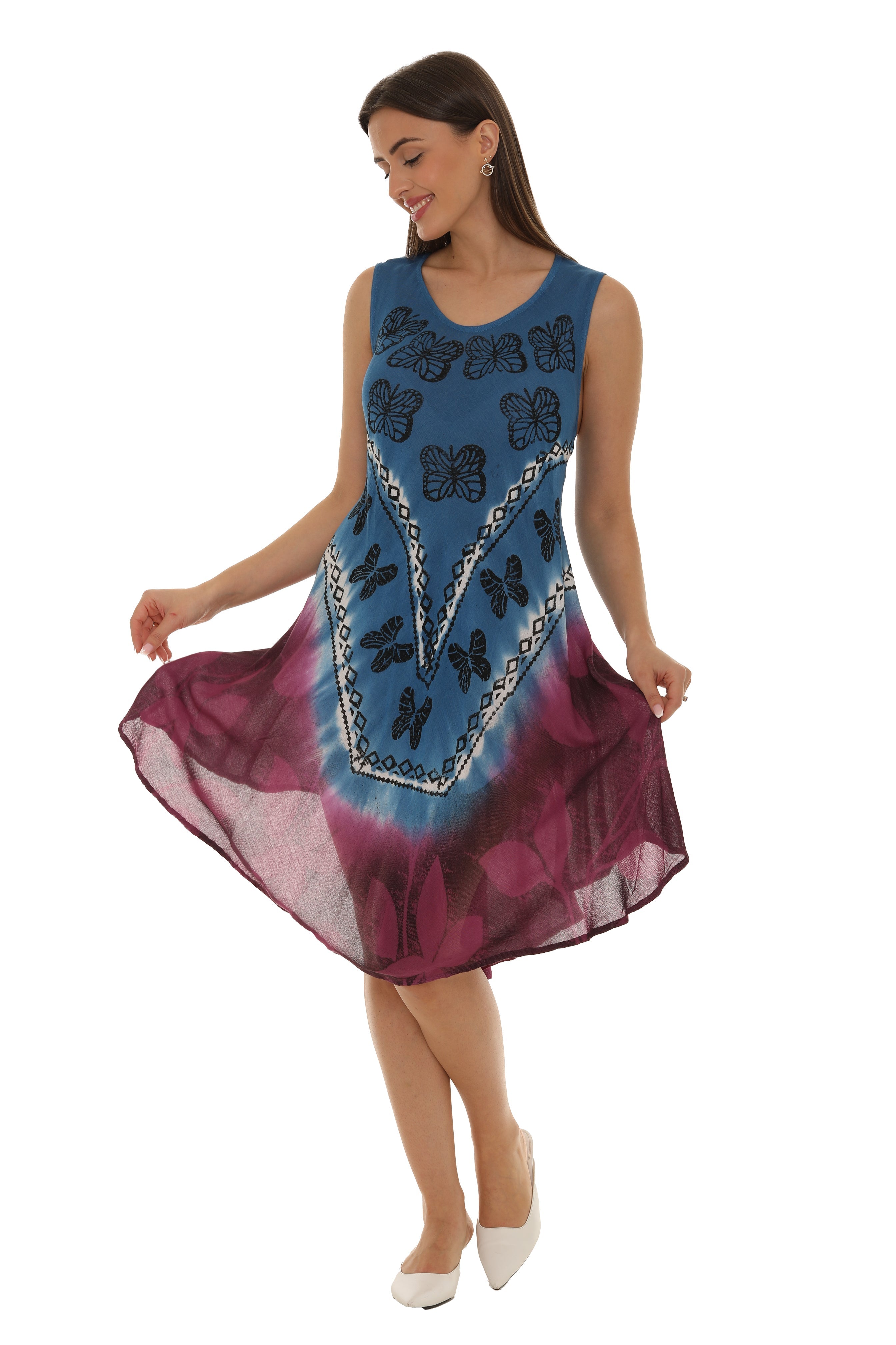 Butterflies With Two Tone Midi Rayon Sundress - Shoreline Wear, Inc.