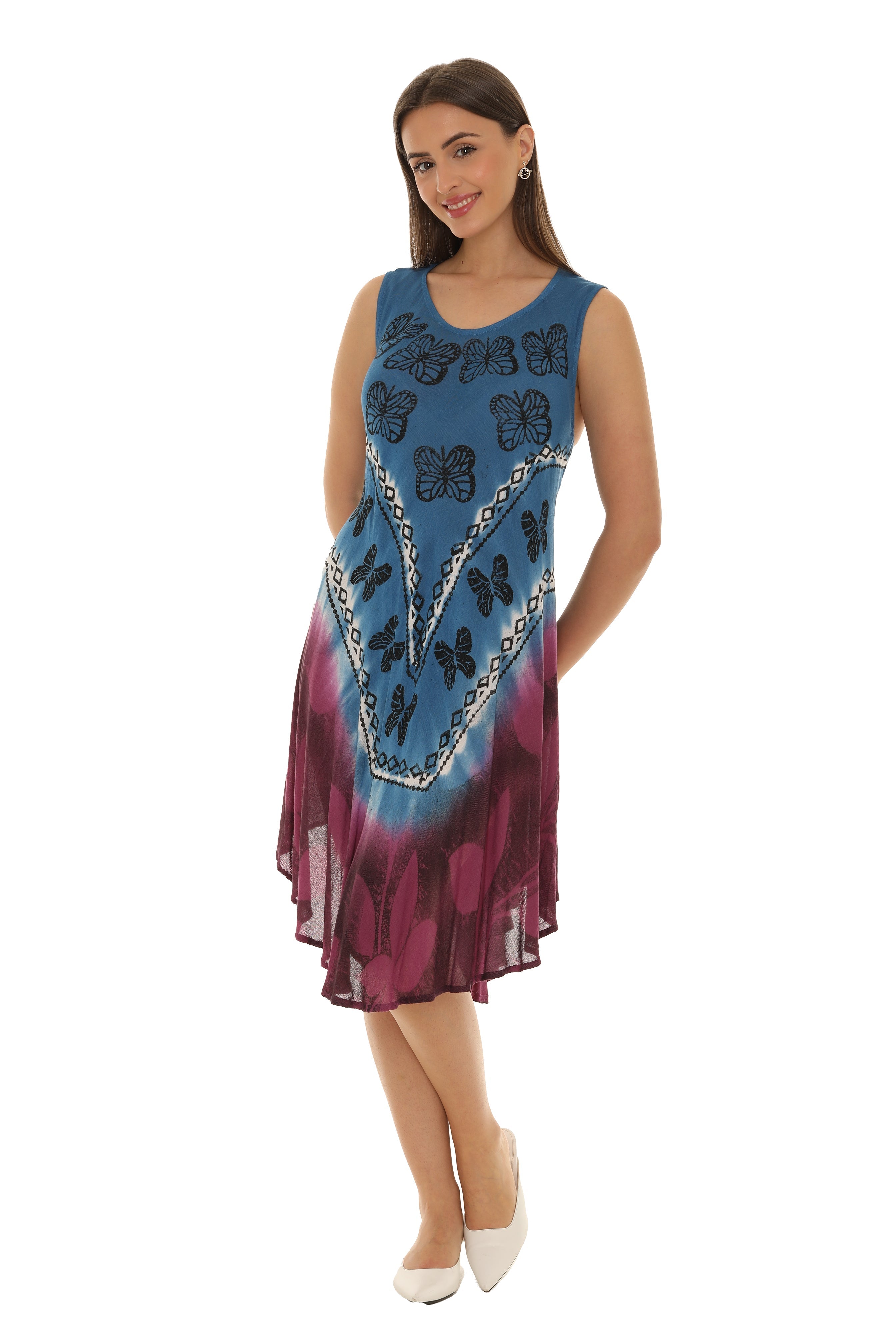 Butterflies With Two Tone Midi Rayon Sundress - Shoreline Wear, Inc.