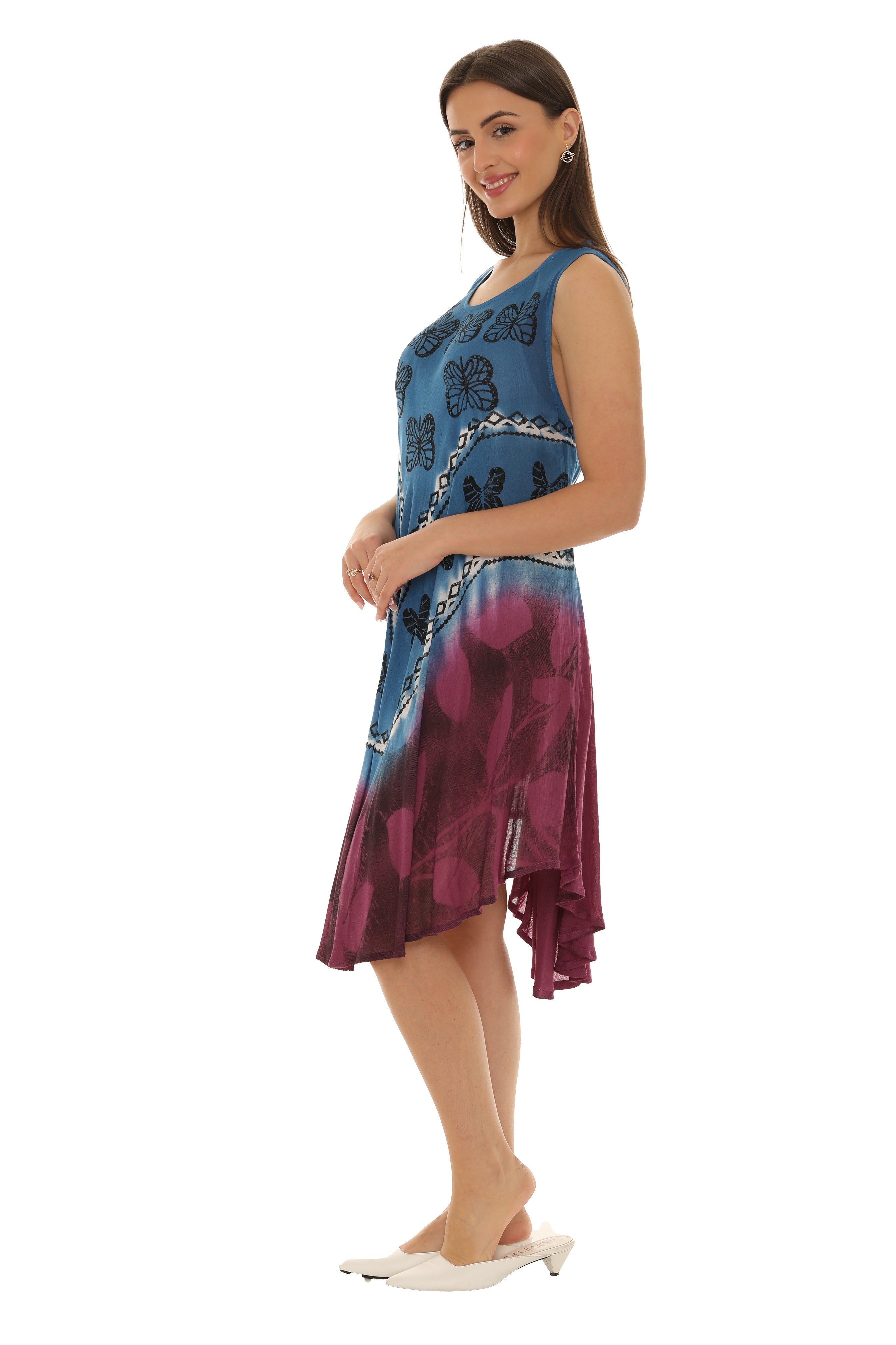 Butterflies With Two Tone Midi Rayon Sundress - Shoreline Wear, Inc.