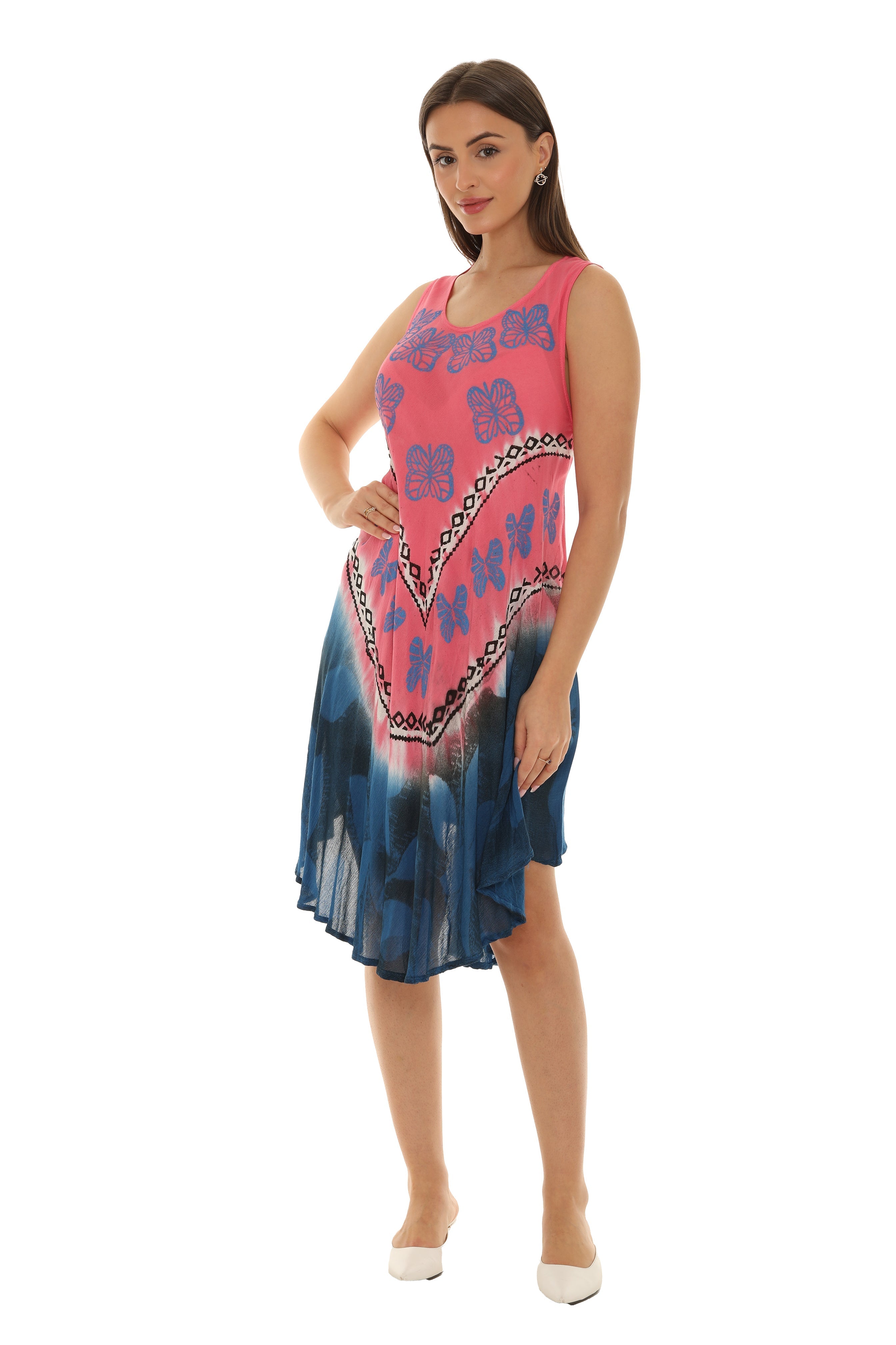 Butterflies With Two Tone Midi Rayon Sundress - Shoreline Wear, Inc.