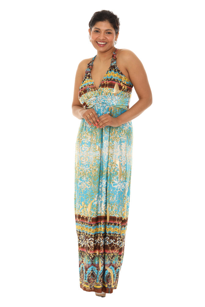 Abstract Gold Foil Halter Maxi Dress - Charming Charlie