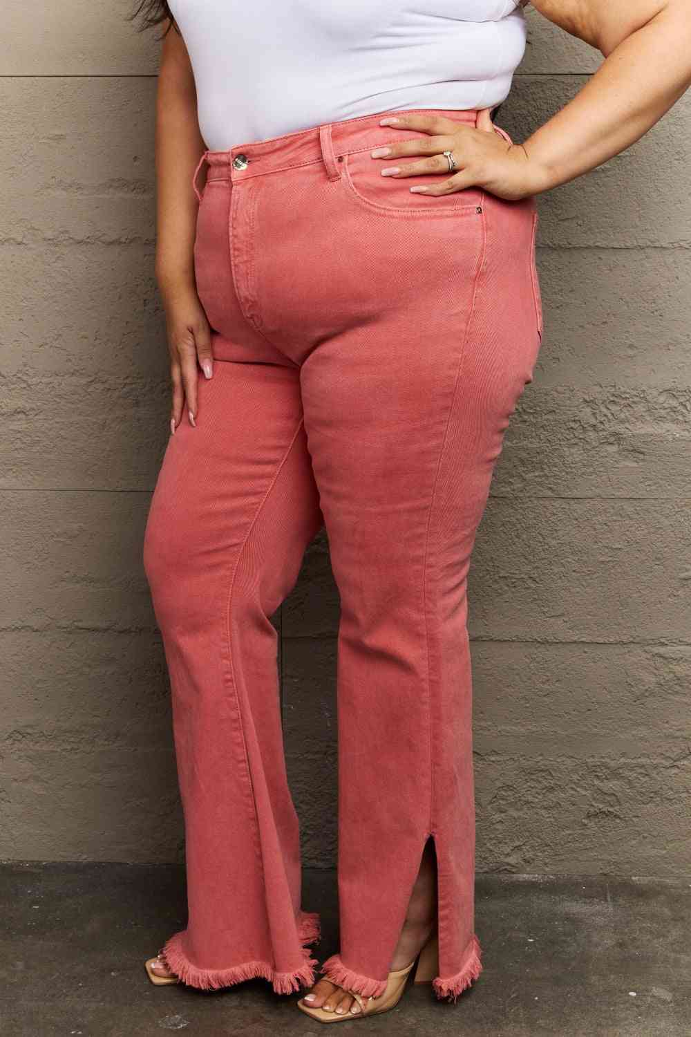 RISEN Bailey Full Size High Waist Side Slit Flare Jeans - Charming Charlie