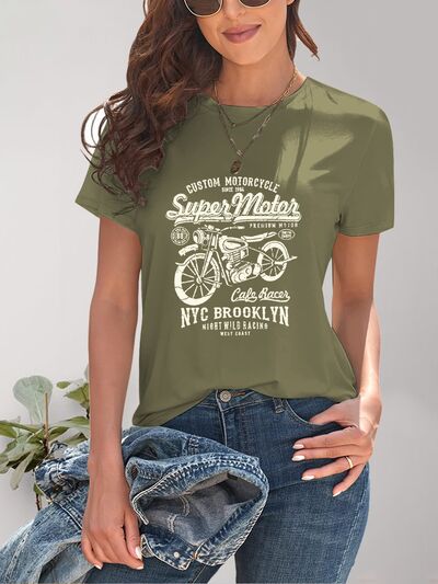 Motorcycle Graphic Round Neck T-Shirt - Charming Charlie