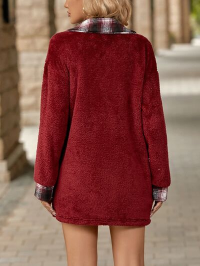 Plaid Contrast Dropped Shoulder Coat - Charming Charlie