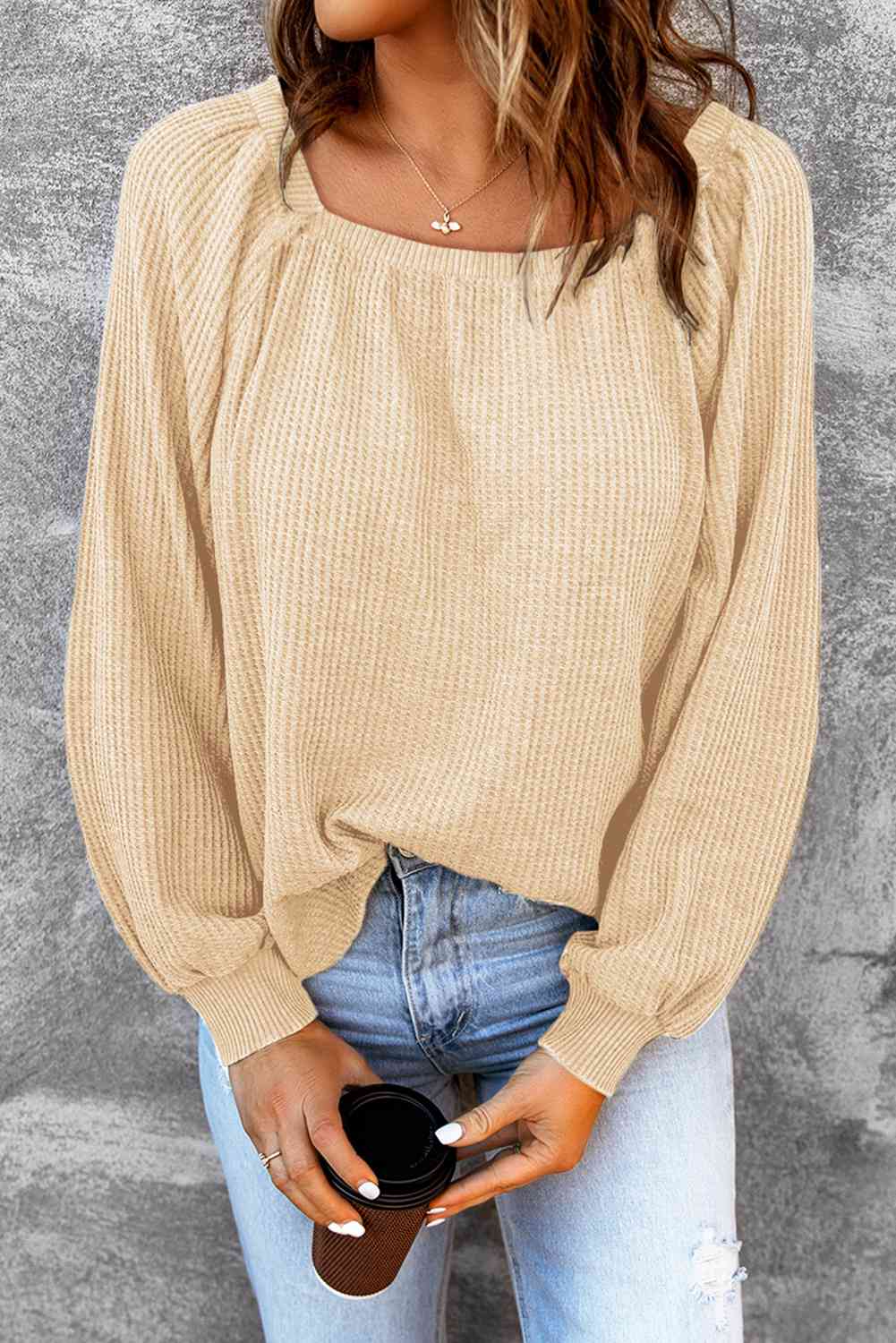 Square Neck Waffle-Knit Top - Charming Charlie