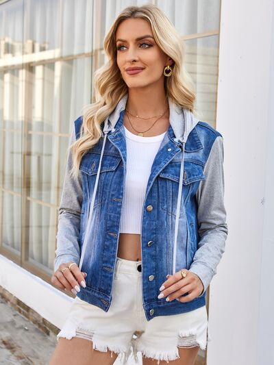Pocketd Button Up Detachable Hooded Denim Jacket - Charming Charlie