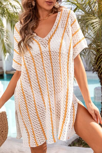 Openwork V-Neck Short Sleeve Cover Up - Charming Charlie