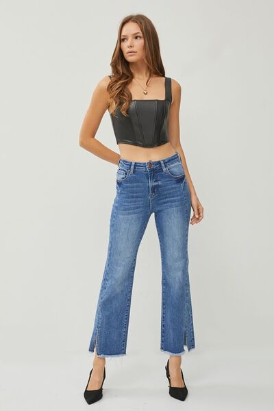 RISEN High Waist Raw Hem Slit Straight Jeans - Charming Charlie