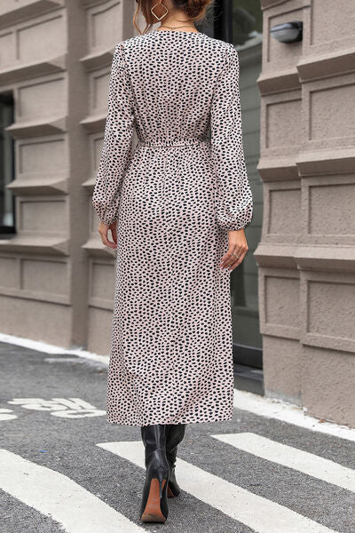 Slit Printed Surplice Balloon Sleeve Dress - Charming Charlie