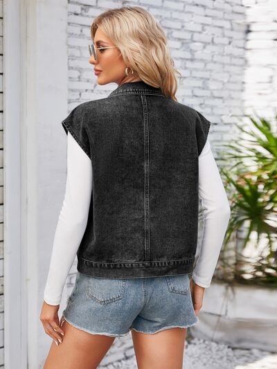 Cap Sleeve Denim Jacket with Pockets - Charming Charlie