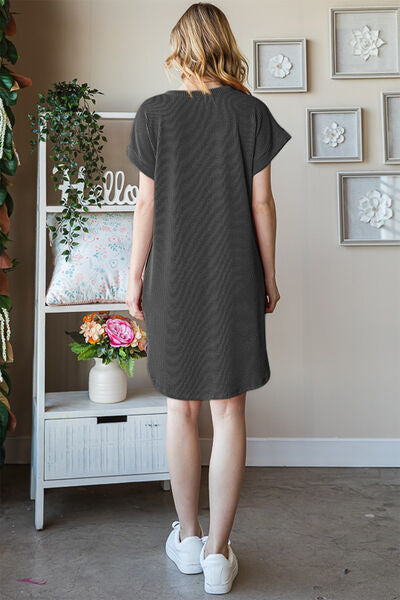 Heimish Full Size Ribbed Round Neck Short Sleeve Tee Dress - Charming Charlie