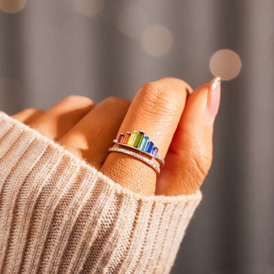 Zircon 925 Sterling Silver Double-Layered Ring - Charming Charlie