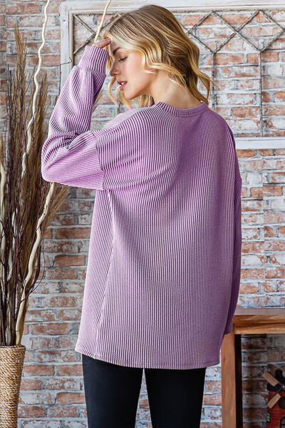Heimish Full Size Round Neck Dropped Shoulder Blouse - Charming Charlie