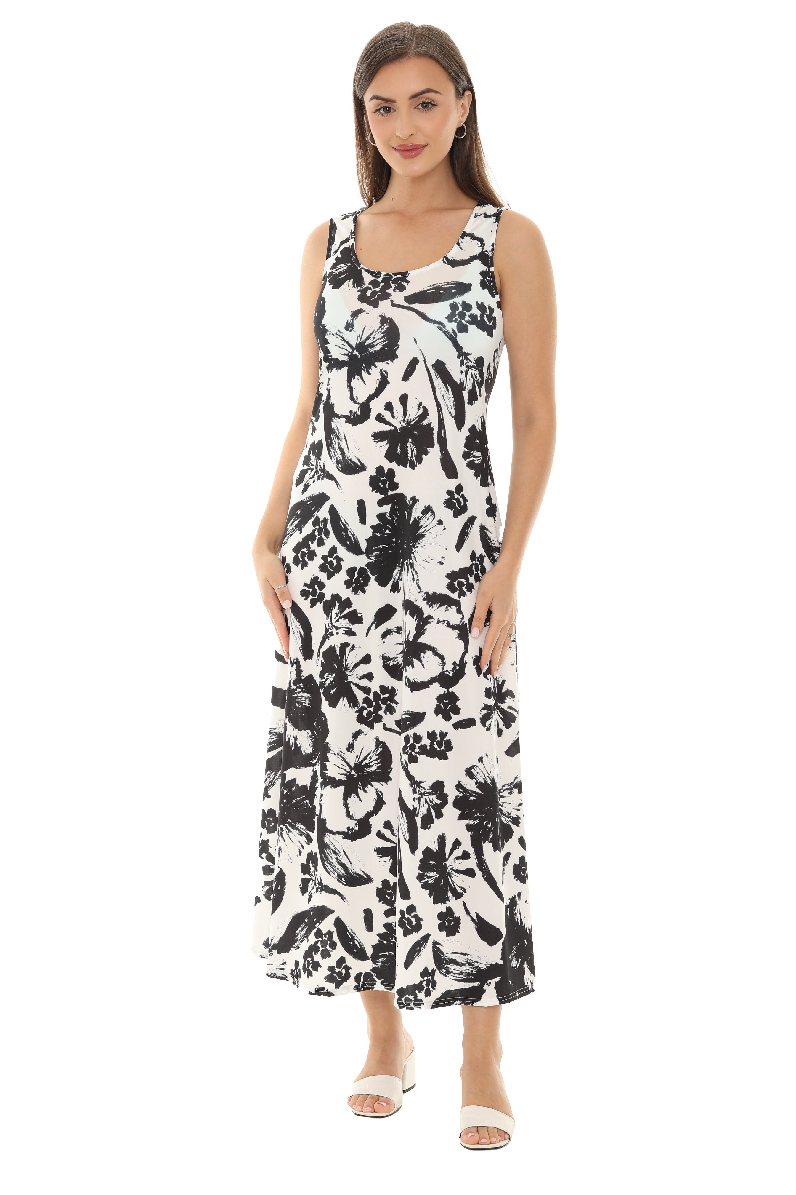 Abstract Floral Print Sleeveless Maxi Dress - Shoreline Wear, Inc.