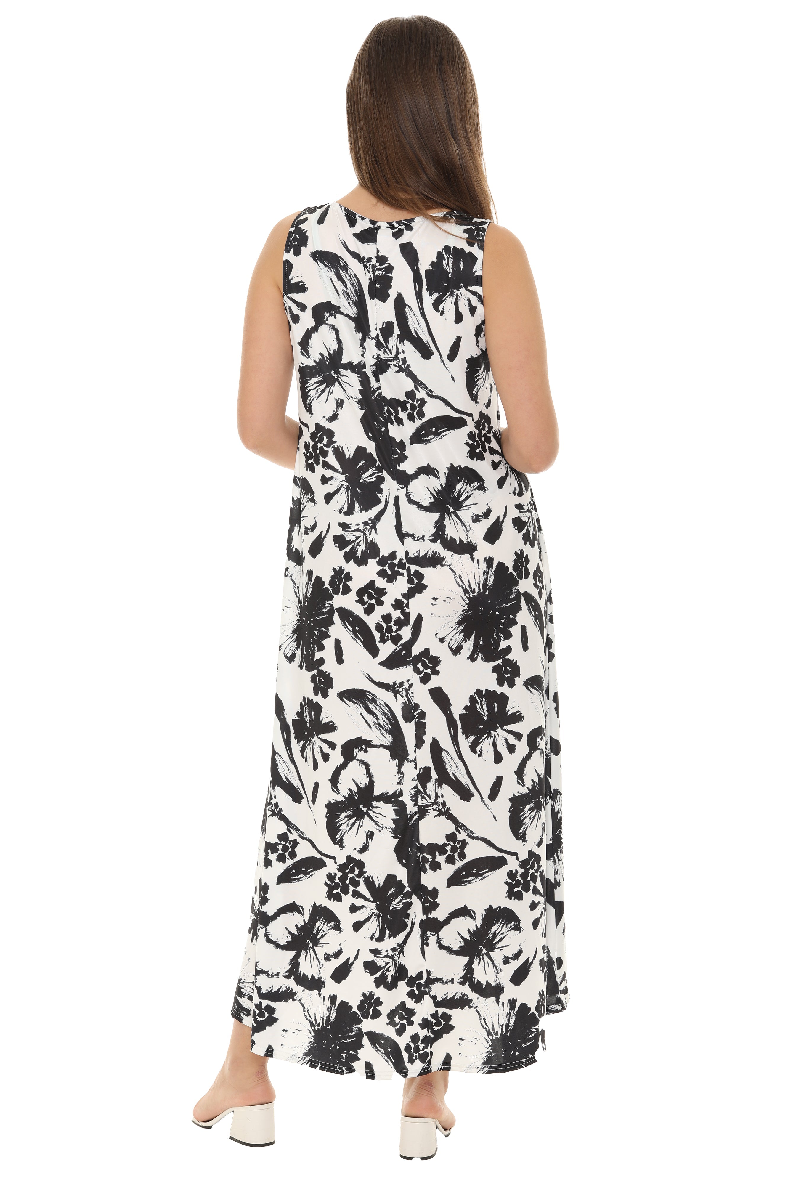 Abstract Floral Print Sleeveless Maxi Dress - Shoreline Wear, Inc.