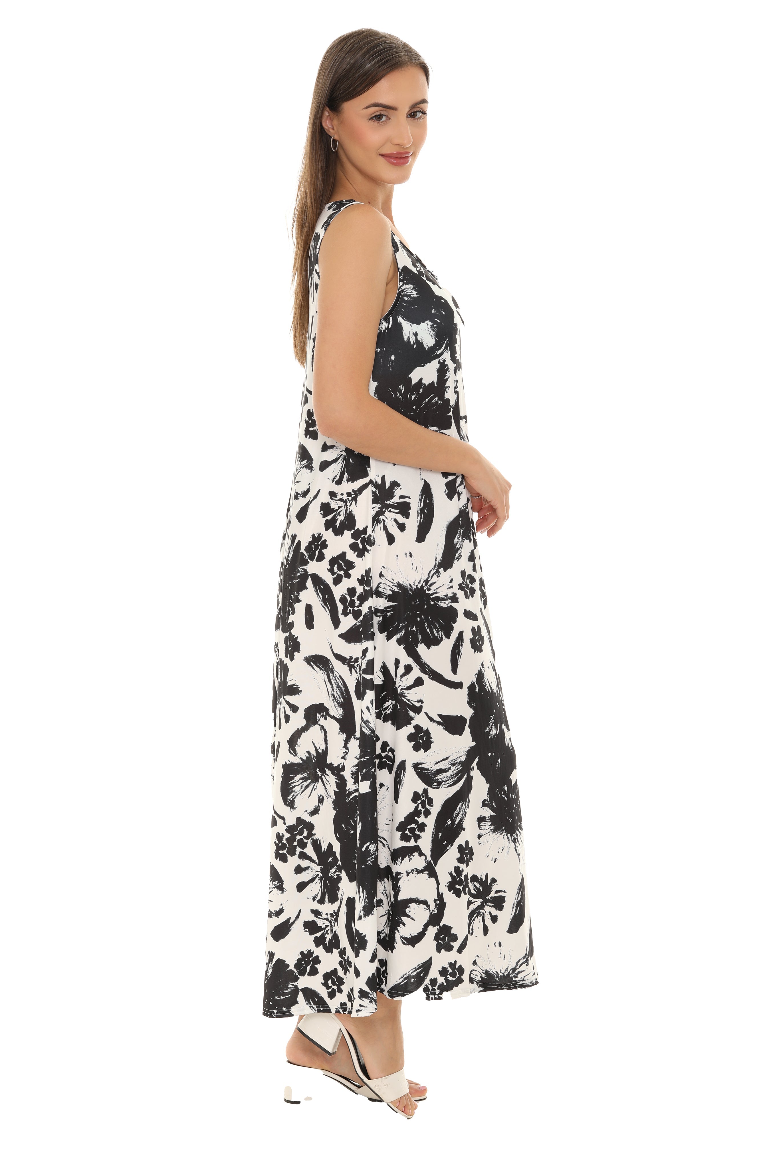 Abstract Floral Print Sleeveless Maxi Dress - Shoreline Wear, Inc.