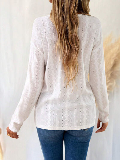 Eyelet V-Neck Dropped Shoulder T-Shirt - Charming Charlie