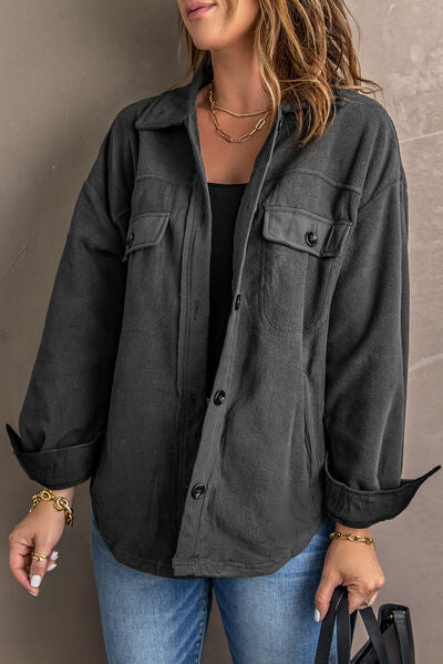 Button Up Collared Neck Long Sleeve Jacket - Charming Charlie