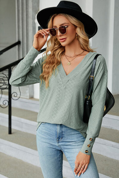 V-Neck Lantern Sleeve T-Shirt - Charming Charlie