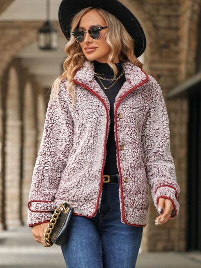 Fuzzy Pocketed Button Up Jacket - Charming Charlie