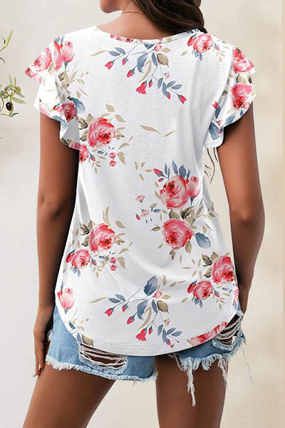Printed Round Neck Short Sleeve T-Shirt - Charming Charlie