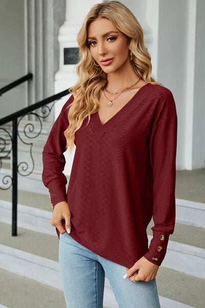 V-Neck Lantern Sleeve T-Shirt - Charming Charlie