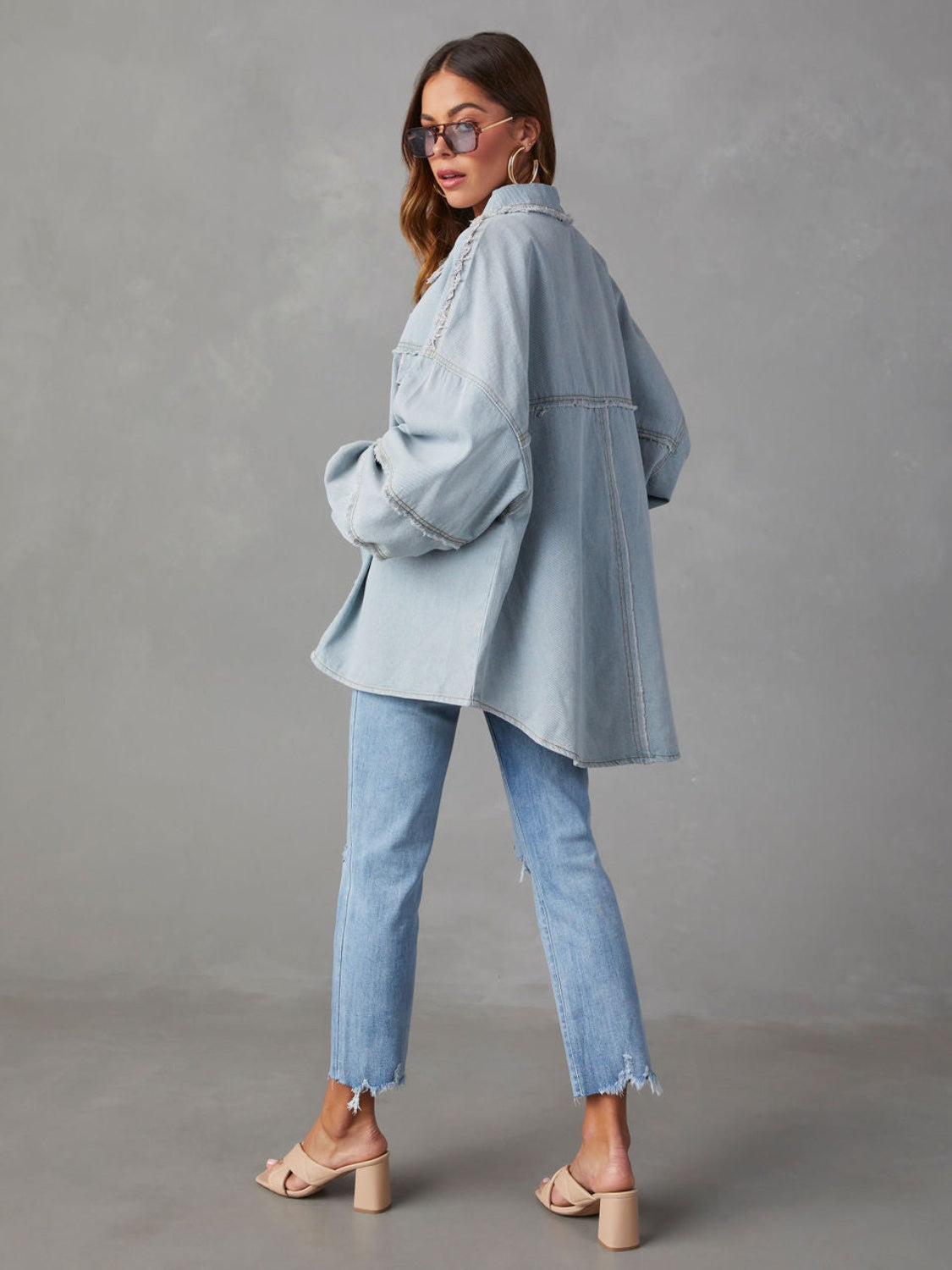 Dropped Shoulder Raw Hem Jacket - Charming Charlie