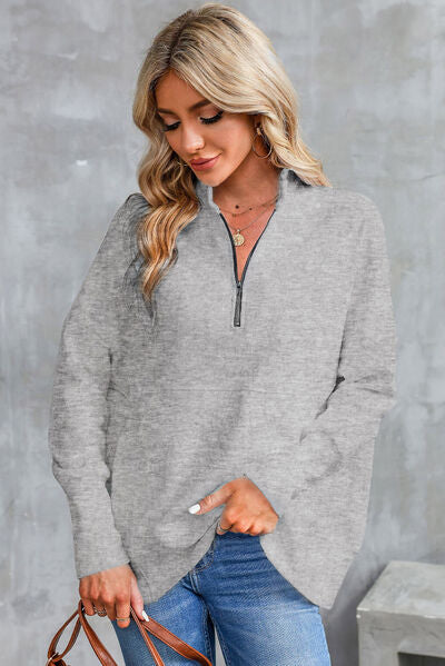 Half Zip Pocketed Dropped Shoulder Sweatshirt - Charming Charlie