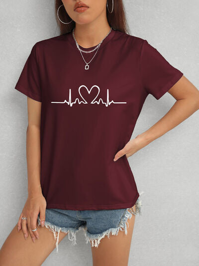 Heart Round Neck Short Sleeve T-Shirt - Charming Charlie