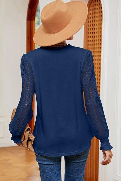 Openwork V-Neck Long Sleeve T-Shirt - Charming Charlie