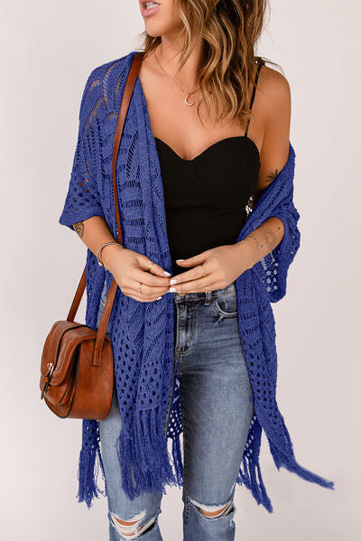Openwork Open Front Cardigan with Fringes - Charming Charlie