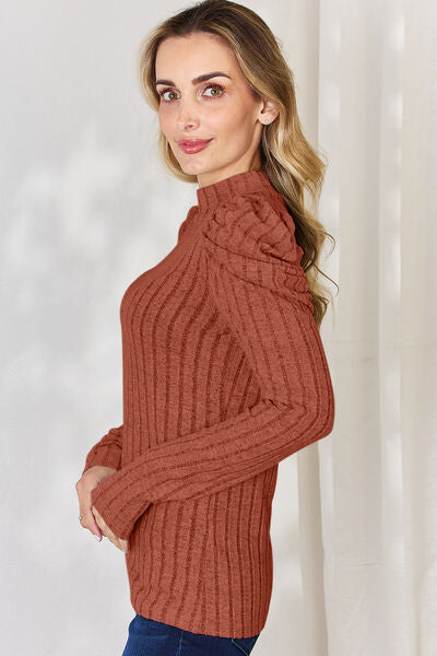 Basic Bae Full Size Ribbed Mock Neck Puff Sleeve T-Shirt - Charming Charlie
