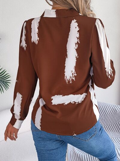 Printed Collared Neck Button Up Shirt - Charming Charlie