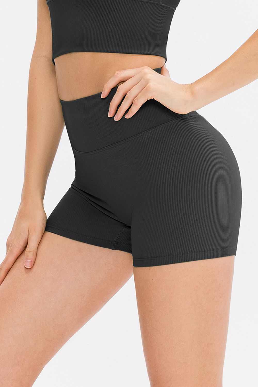 Slim Fit Wide Waistband Sports Shorts - Charming Charlie
