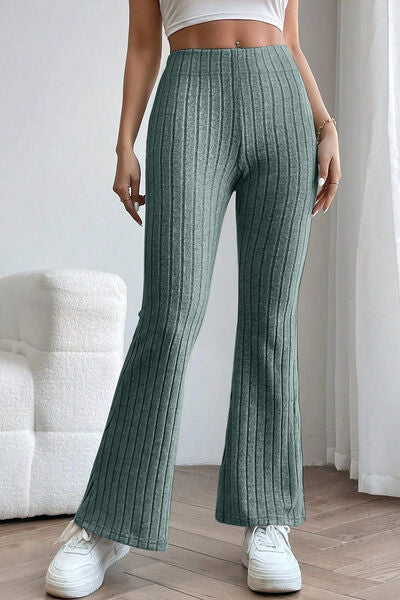 Basic Bae Full Size Ribbed High Waist Flare Pants - Charming Charlie